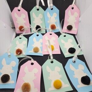 Hand Crafted Pastel 3-D Bunny Gift Tags Thank You Cards Set Of 12